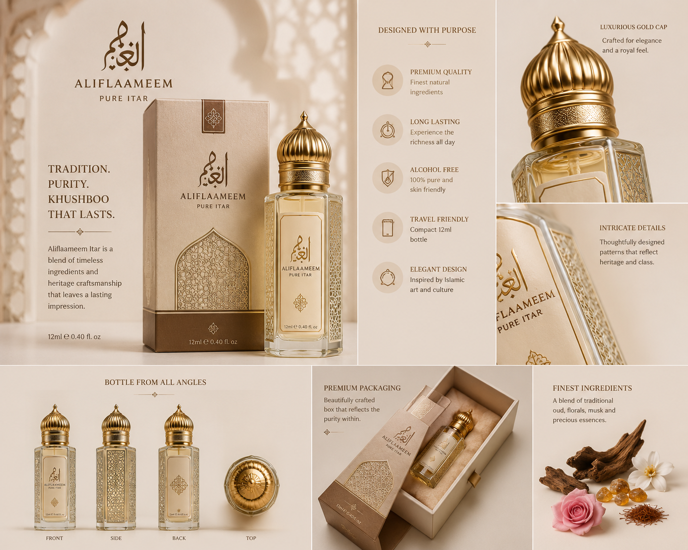 Aliflaameem Pure Itar – Premium Alcohol-Free Attar (12ml)