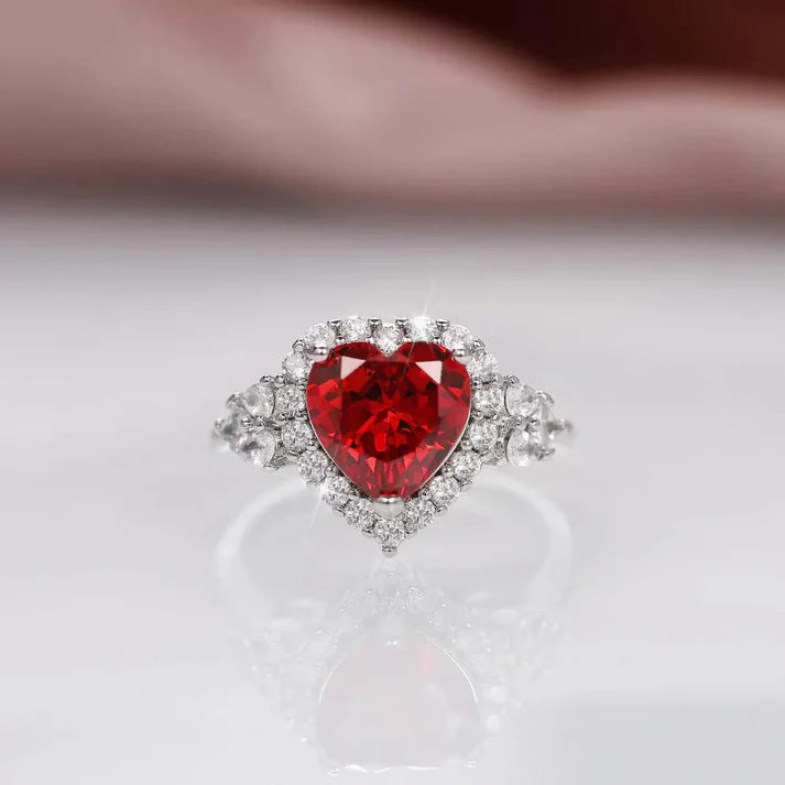 Heart Red Maroon Dimond - Adjustable Ring