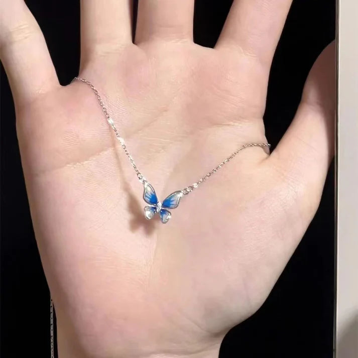Blue Butterfly Silver - Necklace