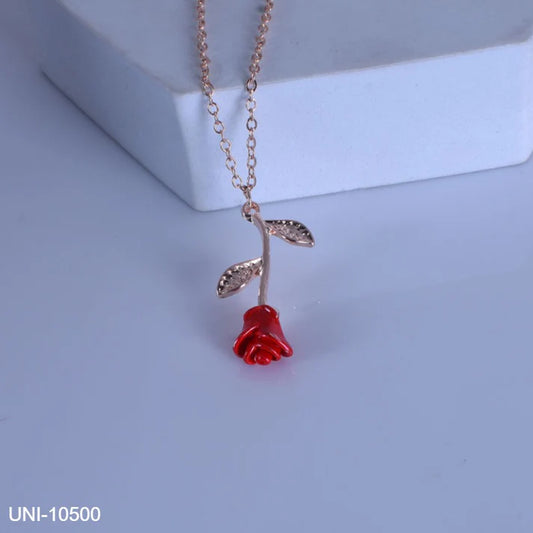 Rose Gold & Red Rose Flower - Necklace