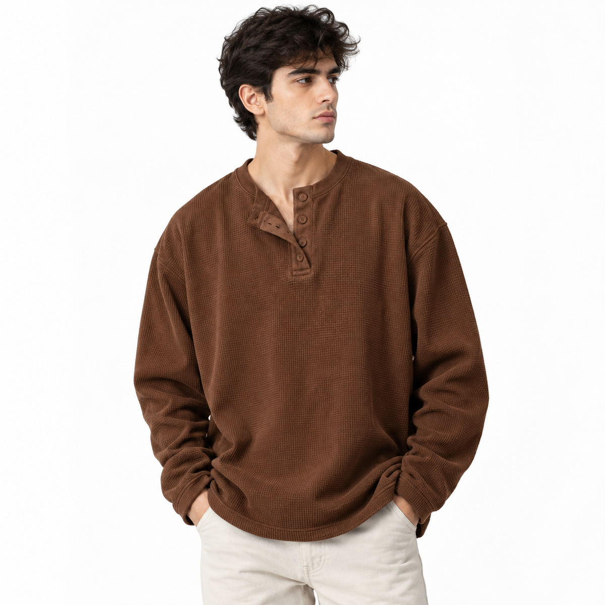 Waffle Lowkey Brown Henley