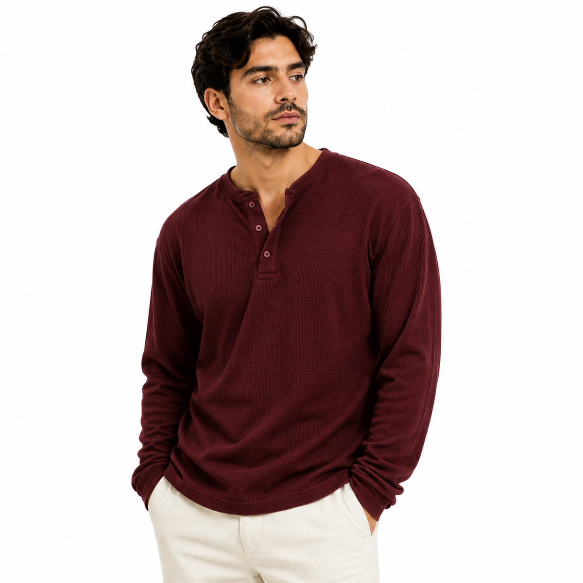 Red Cropped Henley