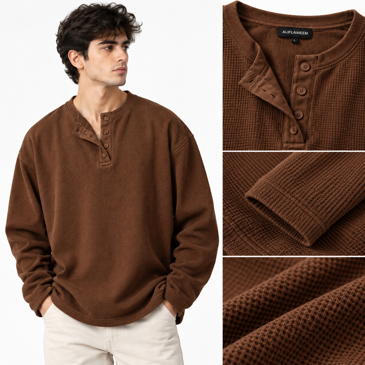 Waffle Lowkey Brown Henley