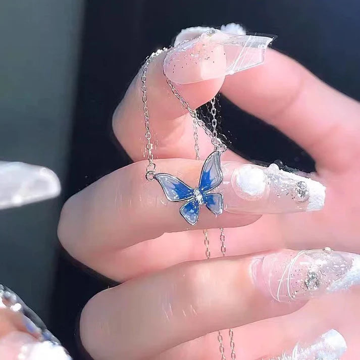 Blue Butterfly Silver - Necklace