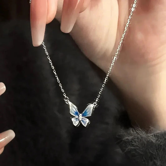 Blue Butterfly Silver - Necklace