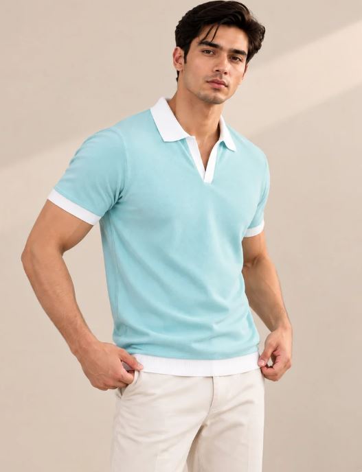 SEA GREEN CONTRAST COLLAR POLO