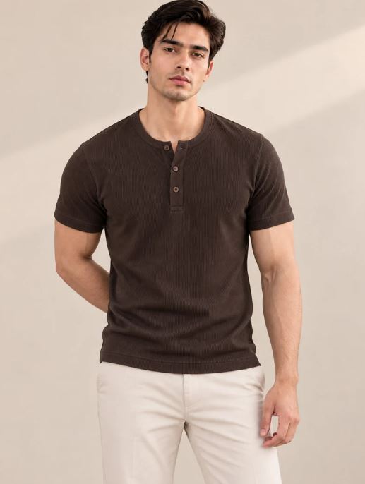 DUSK BROWN RIBBED HENLEY