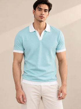 SEA GREEN CONTRAST COLLAR POLO