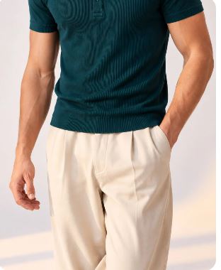 TEAL RIBBED HENLEY