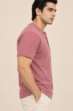DUSKY PINK RIBBED HENLEY