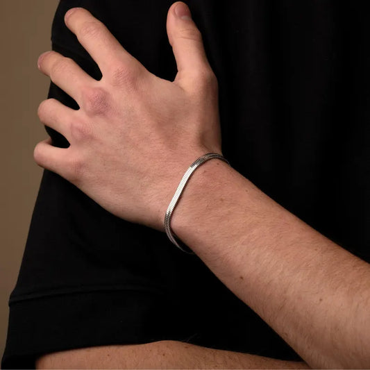 Classic Silver Stainless Steel Men’s Bracelet 3mm (With Box)