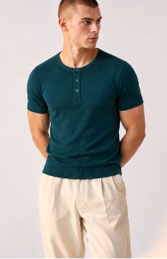 TEAL RIBBED HENLEY