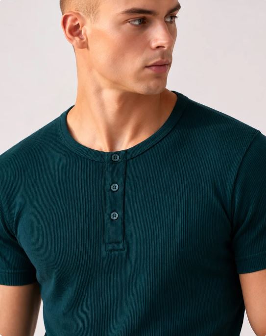 TEAL RIBBED HENLEY
