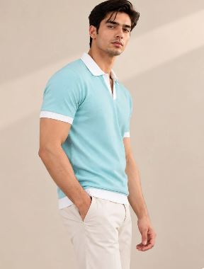 SEA GREEN CONTRAST COLLAR POLO