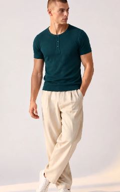 TEAL RIBBED HENLEY