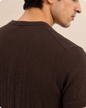 DUSK BROWN RIBBED HENLEY